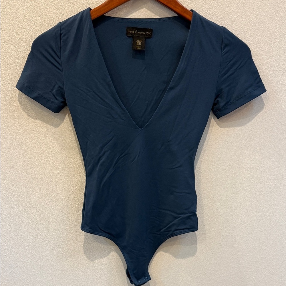 House of Harlow 1960 Slate Blue V-Neck Blouse